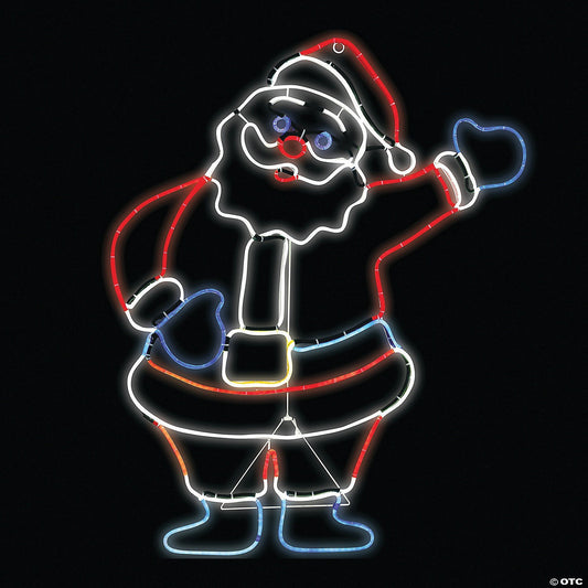 35" Lighted Glo Waving Santa Sign Outdoor Christmas Yard Decoration LED Lights