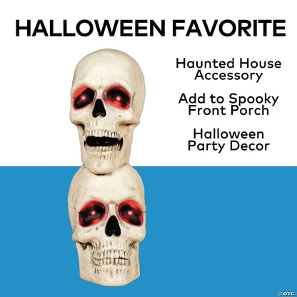 27" Lighted Human Skull Stack Halloween Cemetery Grave Outdoor Decor Haunt Prop
