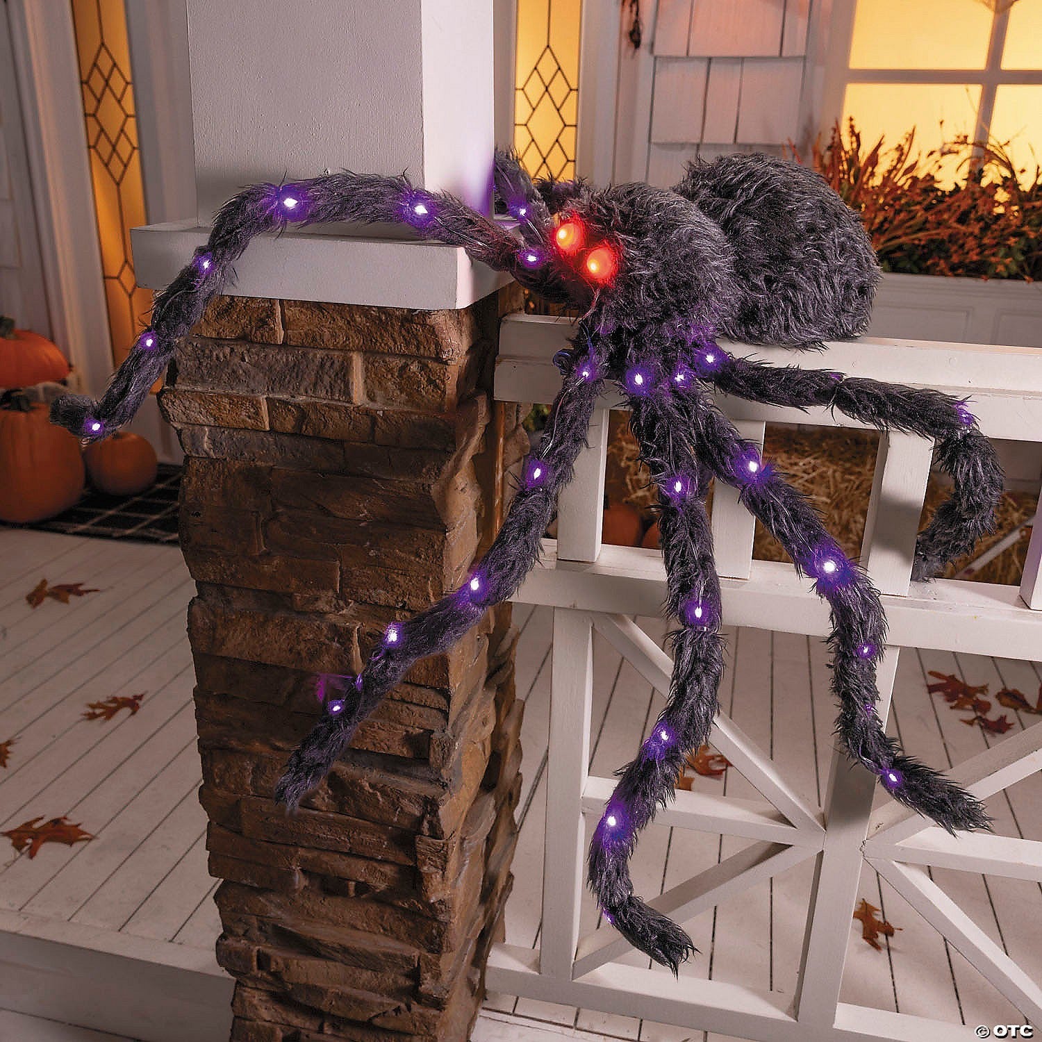 GIANT 4 Ft Lighted Fuzzy Black Spider Halloween Decoration Haunted Prop Spirit
