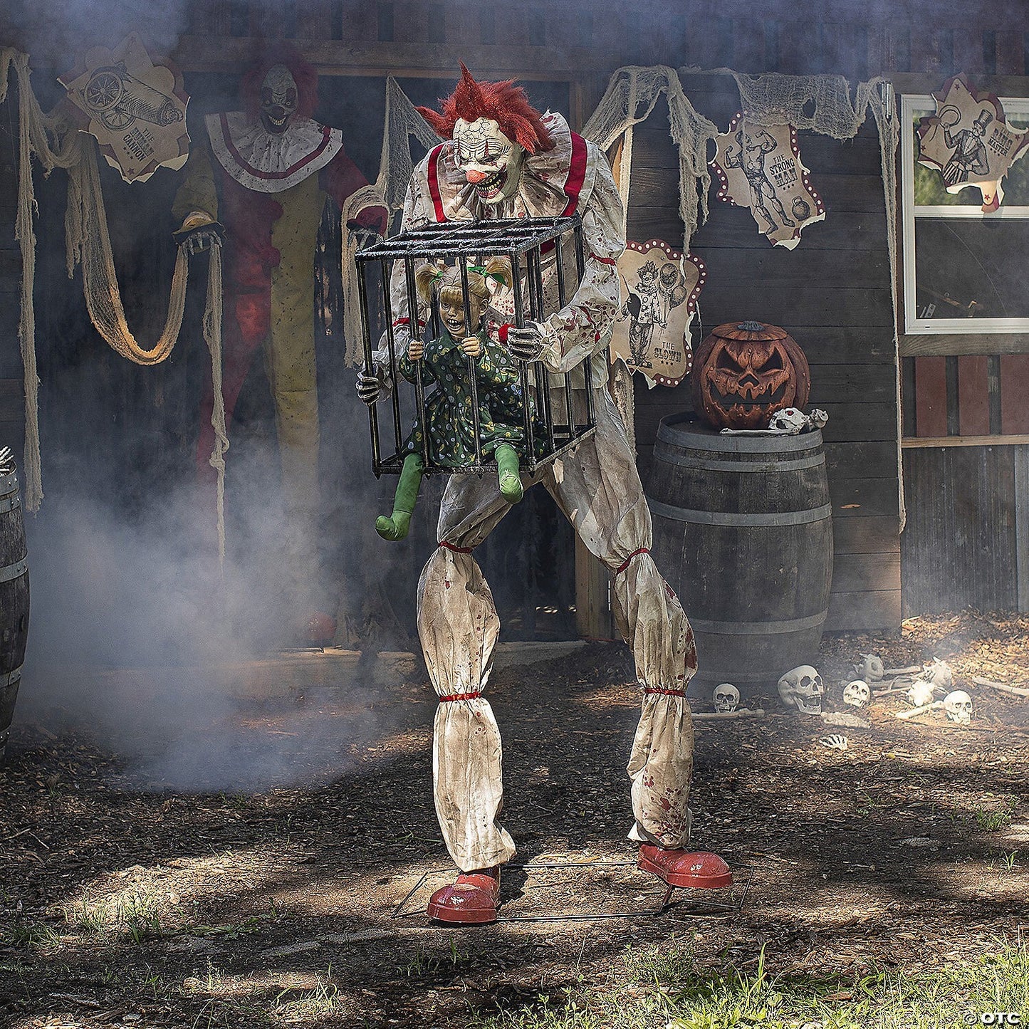 Life Size 7 Ft Cagey the Clown w Kid Animatronic Halloween Prop Haunted Circus