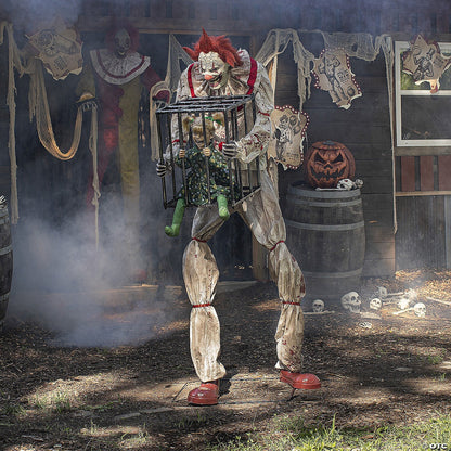 Life Size 7 Ft Cagey the Clown w Kid Animatronic Halloween Prop Haunted Circus