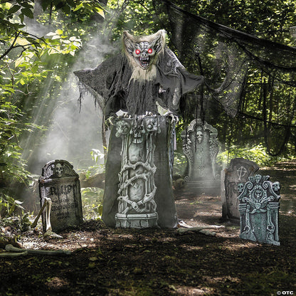 4.9 Ft Gargoyle Tombstone Animatronic Moving Wings Halloween Haunt Prop Spirit