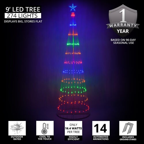 4' 6' 9' 12' Multicolor Animated LightShow Cone Tree Christmas Outdoor Yard LED