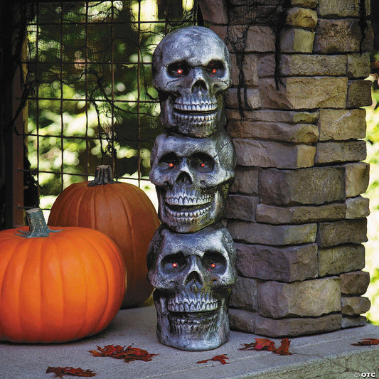 28" Lighted Stack of Skulls Blow Mold Halloween Haunted Spirit Decor Grave Prop