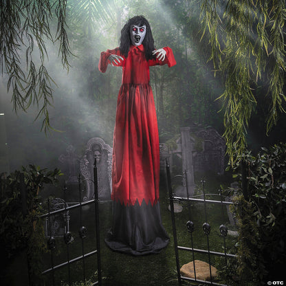 5 Ft 10" Animated Red Dress Ghost Spirit Up & Down Halloween Decor Haunt Prop