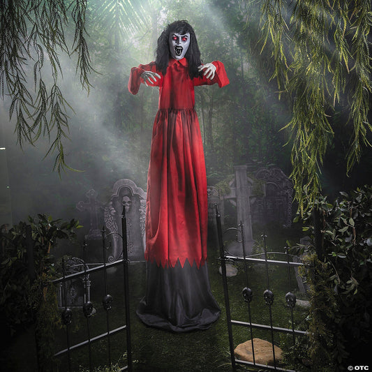 5 Ft 10" Animated Red Dress Ghost Spirit Up & Down Halloween Decor Haunt Prop