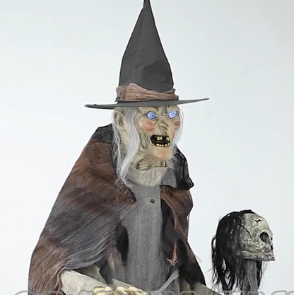 Life Size 6 Ft Lunging Witch w Digital Eyes Animatronic Halloween Prop Haunted