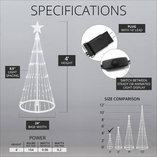 4' 6' 9' 12' Cool White Animated LightShow Cone Tree Christmas Outdoor Yard LED