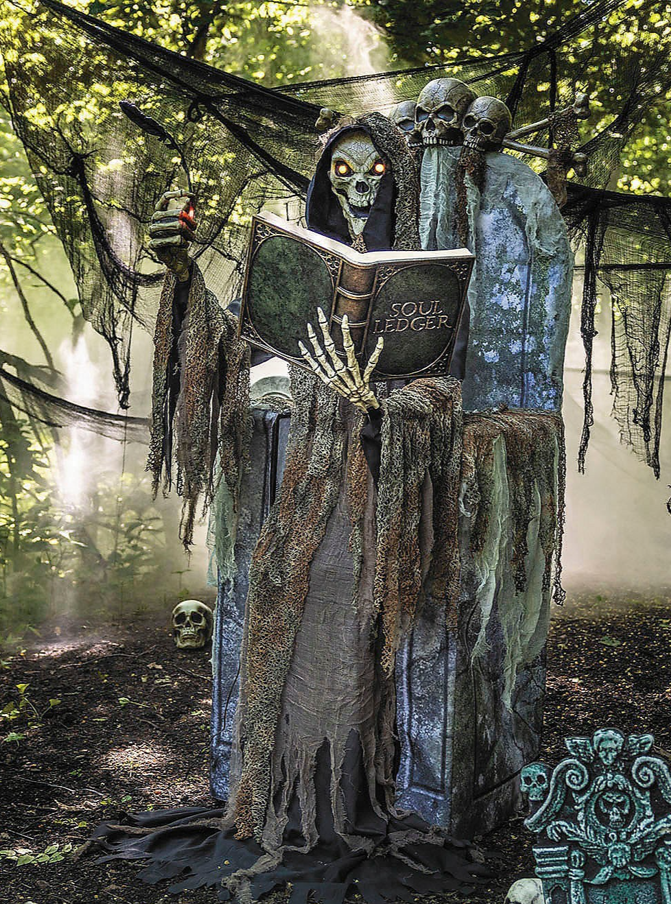7 Ft Soul Collector Skeleton Animated Graveyard Halloween Spirit Haunt Prop 2025