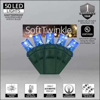 Soft Twinkle TM Animated Christmas Lights String Wide Angle Blue LED 17 Ft
