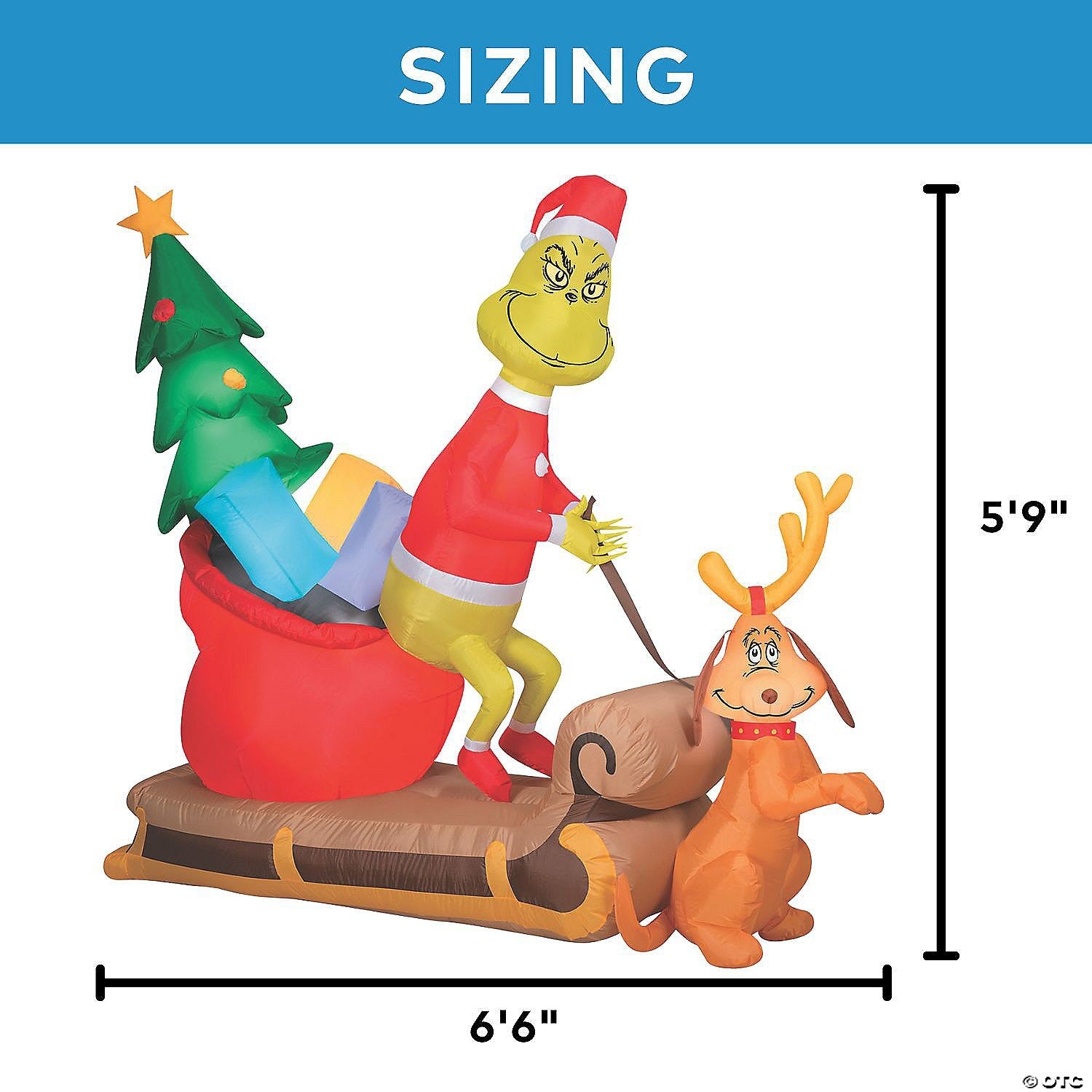 78" Grinch & Max w Sleigh Inflatable Christmas Outdoor Yard Decoration Lighted