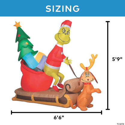 78" Grinch & Max w Sleigh Inflatable Christmas Outdoor Yard Decoration Lighted
