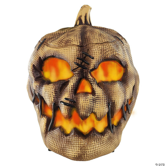 See Video! 10" Flaming Burlap Pumpkin Animated Halloween Decoration Haunt Prop