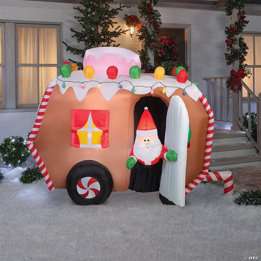 66" Animated Christmas Gingerbread Trailer Camper Inflatable