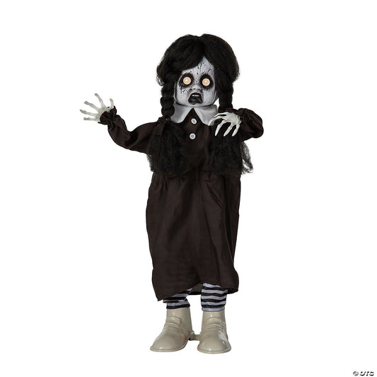 See Video! 3 Ft Animated Doll Black White Halloween Decor Haunt Talk Prop Addams