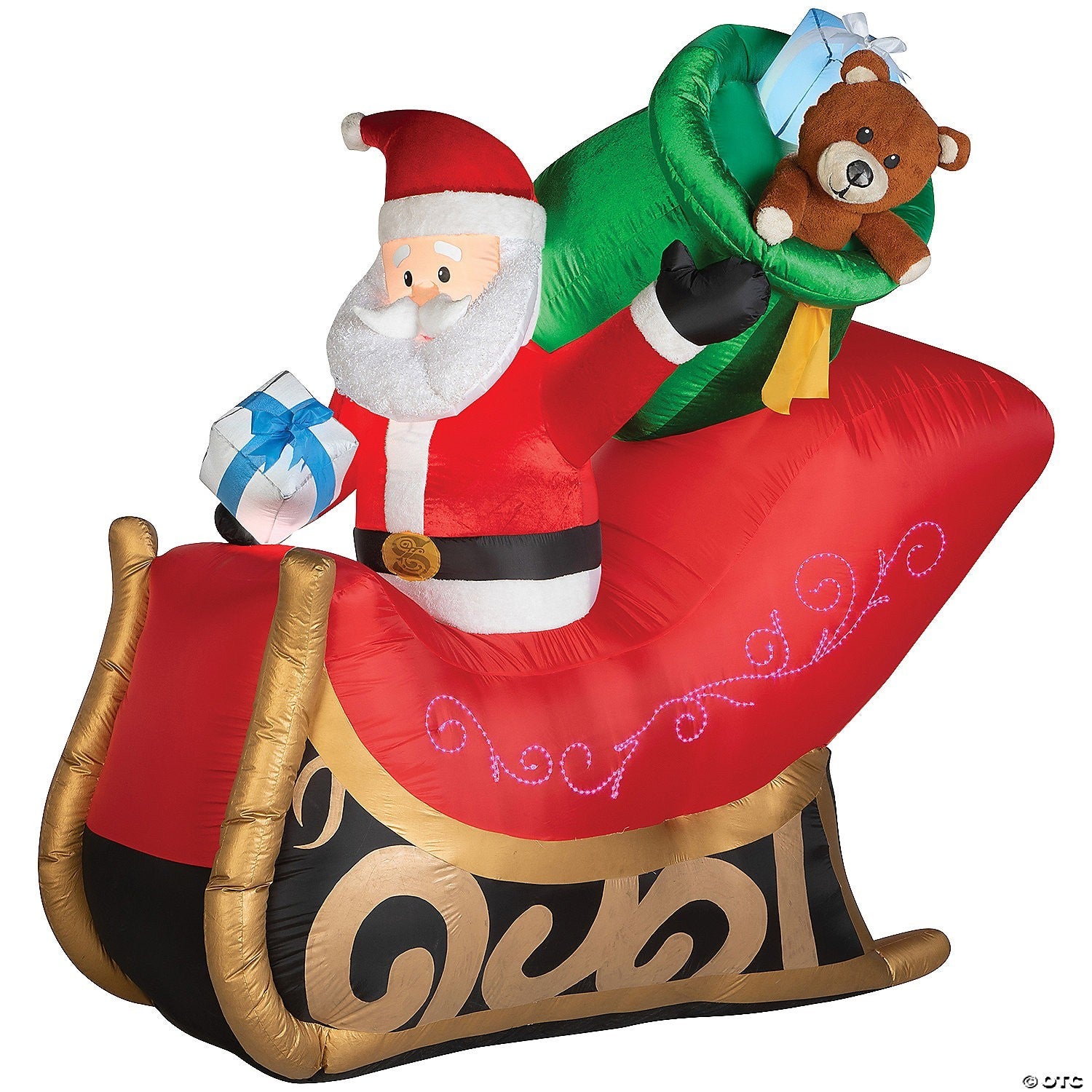 78" Santa Sleigh Lighted Metallic Inflatable Outdoor Yard Decoration w Micro Led