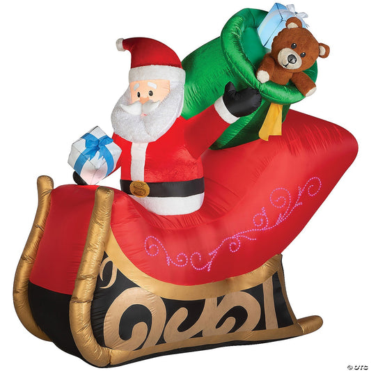 78" Santa Sleigh Lighted Metallic Inflatable Outdoor Yard Decoration w Micro Led