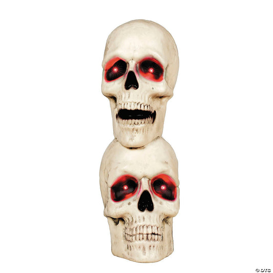 27" Lighted Human Skull Stack Halloween Cemetery Grave Outdoor Decor Haunt Prop