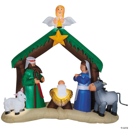 6.7 Ft Lighted Outdoor Christmas Nativity Scene Manger Angel Inflatable Decor