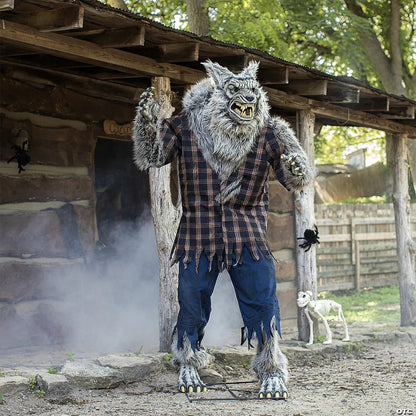 Giant 7.5 Ft Hulking Werewolf Animatronic Halloween Haunt Yard Prop Digital Eyes