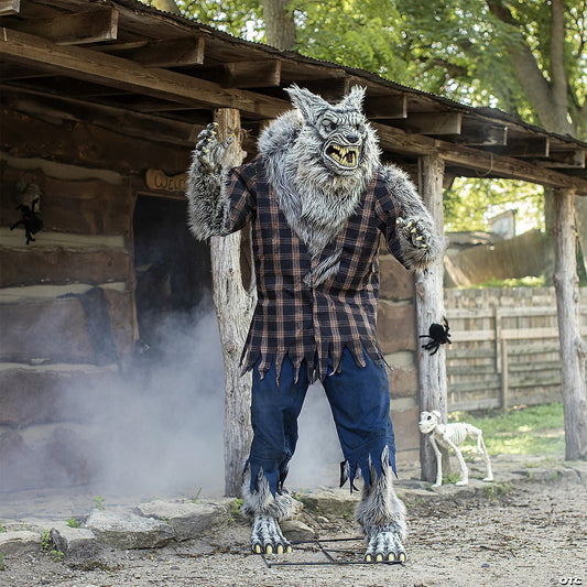 Giant 7.5 Ft Hulking Werewolf Animatronic Halloween Haunt Yard Prop Digital Eyes