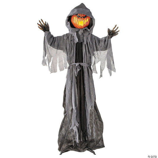 5 Ft 10in Animated Hood Cloak Pumpkin Man Halloween Decor Haunt Prop Spirit