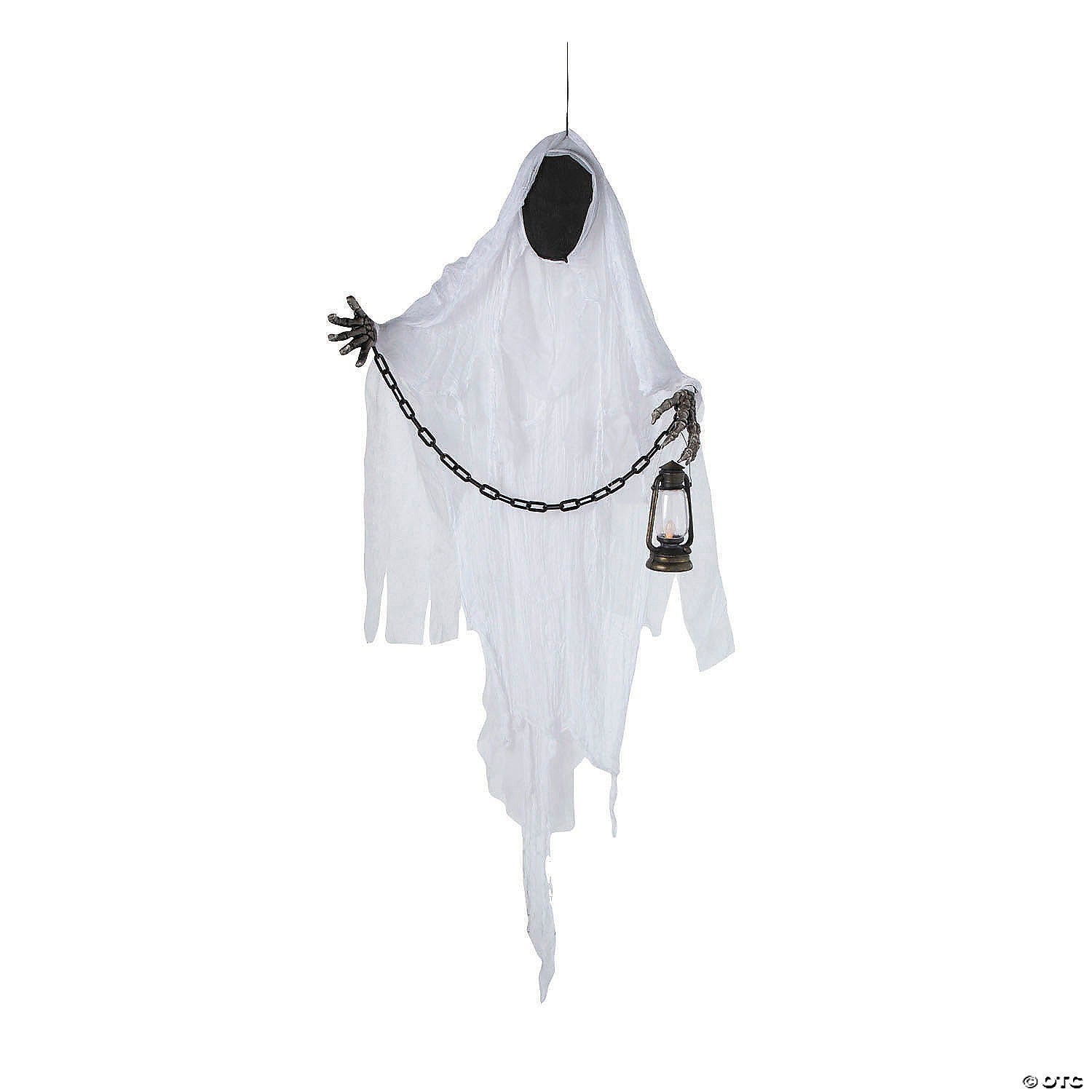5 Ft Faceless Ghost w Lighted Lantern & Chain Halloween Haunt Prop Grave Spirit