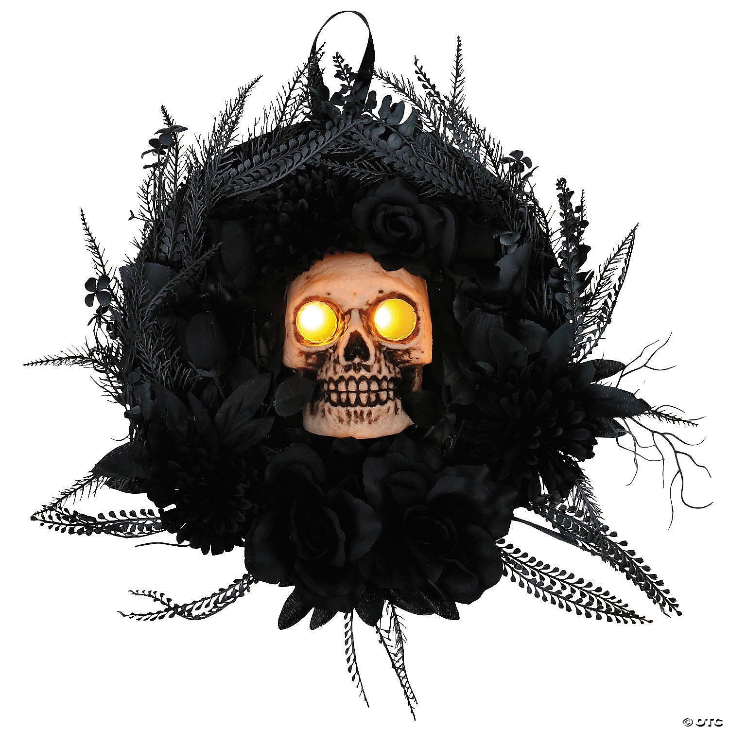 15" Skull & Feather Gothic Lighted & Sound Animated Wreath Halloween Door Decor