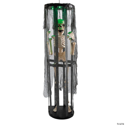 40" Skeleton in Cage Animated Halloween Decoration Outdoor Haunt Yard Porch Prop