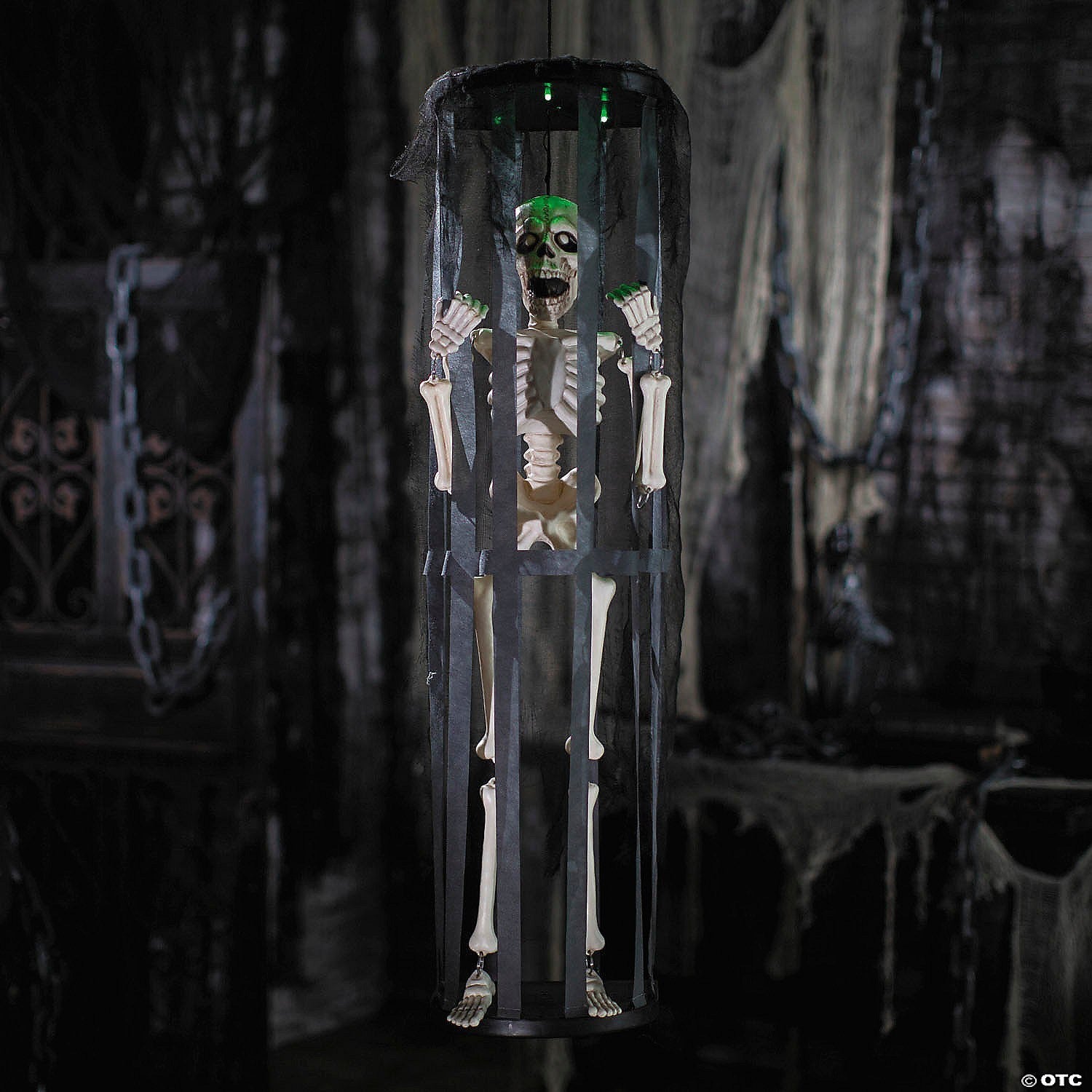40" Skeleton in Cage Animated Halloween Decoration Outdoor Haunt Yard Porch Prop