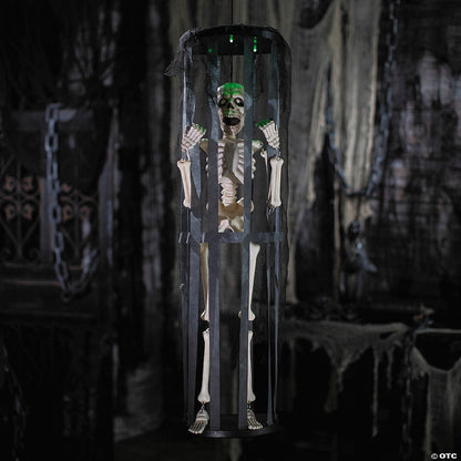 40" Skeleton in Cage Animated Halloween Decoration Outdoor Haunt Yard Porch Prop