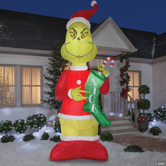 HUGE! 9 Ft Grinch w Stocking Inflatable Christmas Outdoor Yard Decor LED Lighted