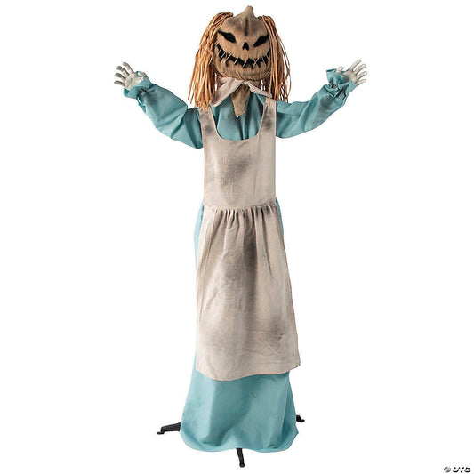 5.6 Ft Standing Pumpkin Girl Lighted Eyes Rustic Primitive Fall Halloween Decor