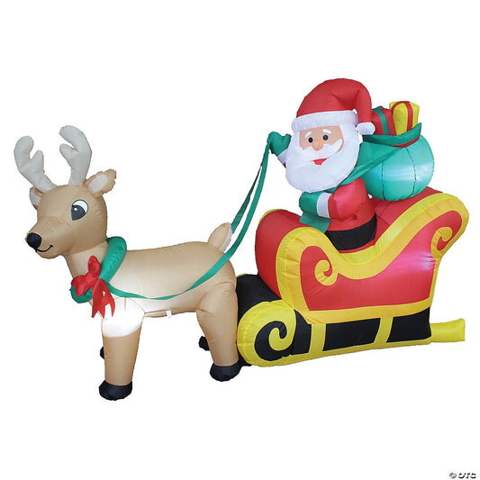 6 Ft Santa Sleigh Reindeer Inflatable Christmas Outdoor Yard Decoration Lighted