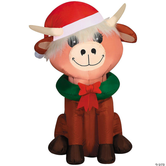 4 Ft Baby Highland Cow Christmas Lighted Inflatable Outdoor Yard Decoration