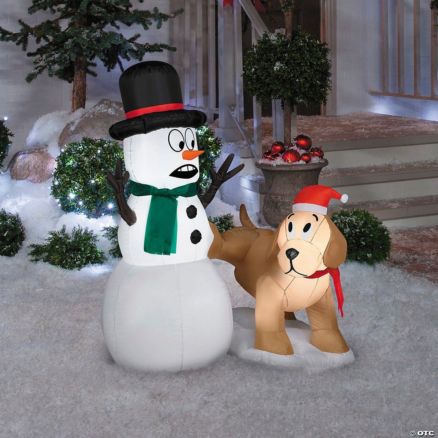 4 Ft Dog Peeing on Snowman Christmas Inflatable
