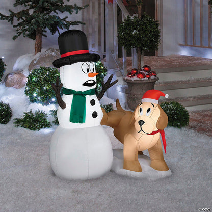 4 Ft Dog Peeing on Snowman Christmas Inflatable