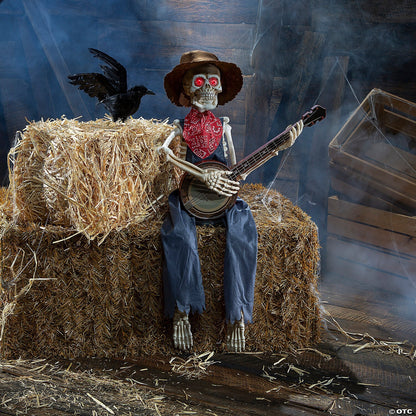 39" Skeleton Playing Banjo Talking Animated Halloween Decor Haunt Prop Spirit