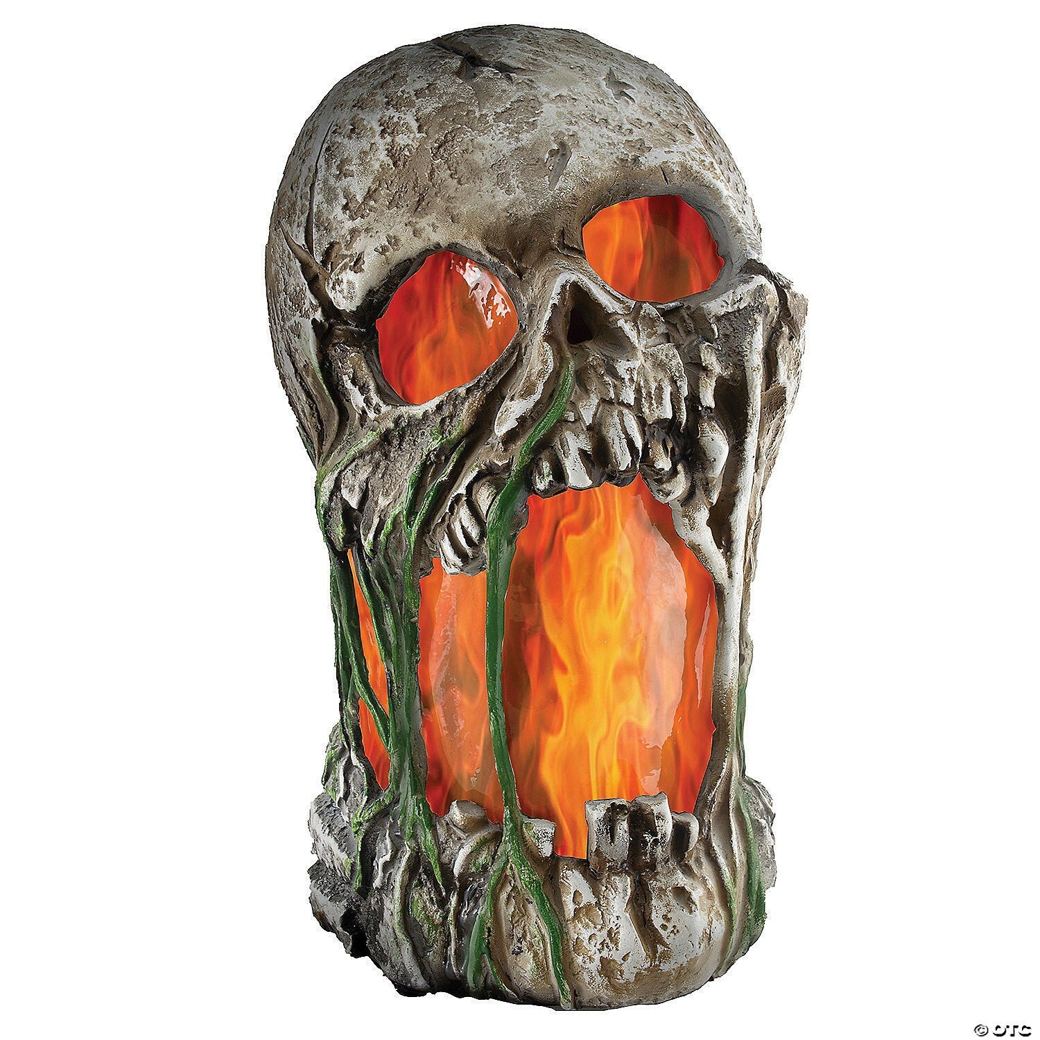 See Video! Life Size Flaming Rotten Skull Animated Halloween Decor Haunted Prop