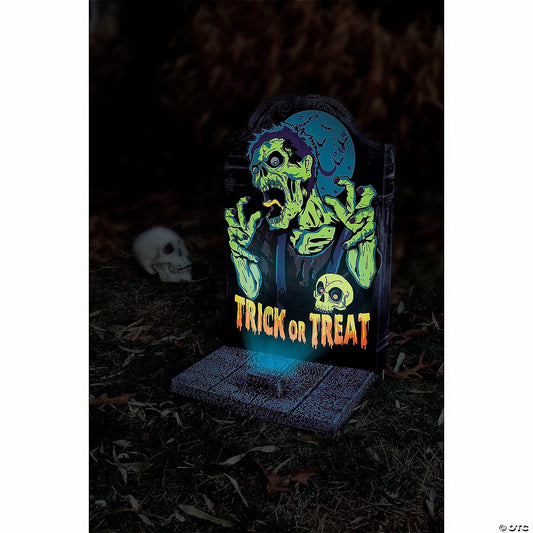 22" Lighted Neon Zombie Tombstone Grave Halloween Outdoor Haunt Decoration Prop