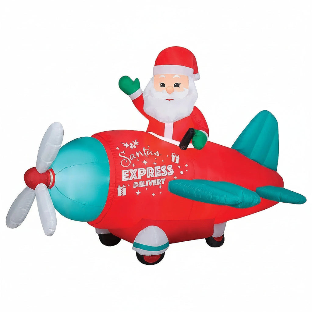 61" Animated Santa Express Vintage Plane Inflatable