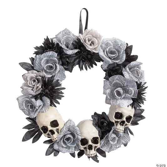 17" Skeleton Skulls & Roses Wreath Outdoor Halloween Door Home Porch Decoration