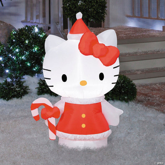 42" Hello Kitty Candy Cane Lighted Christmas Inflatable Outdoor Yard Decoration