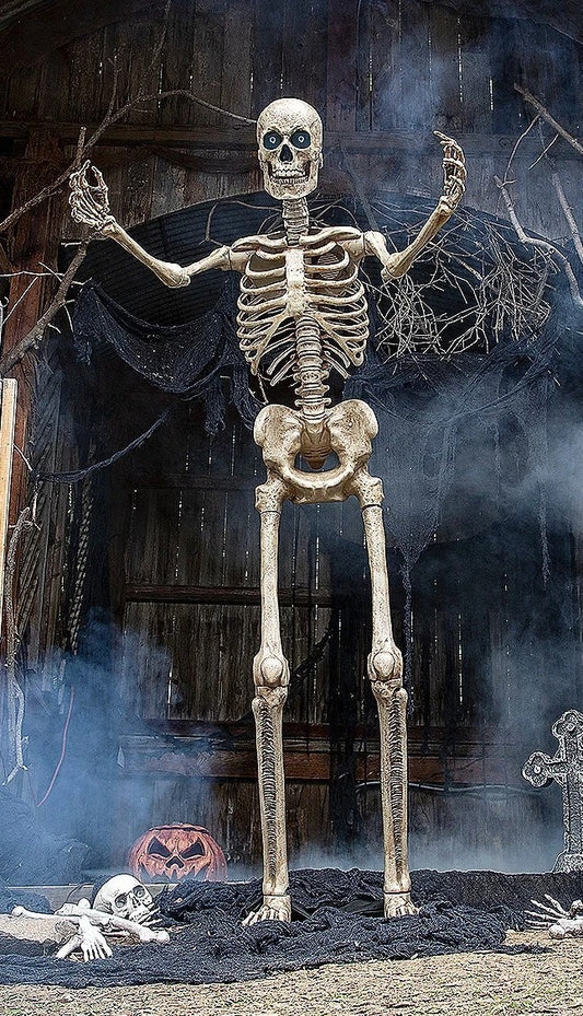 8 Ft Towering Skeleton w Projection Eyes Animated Halloween Haunt Prop Outdoor