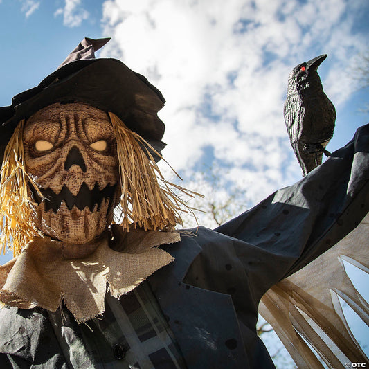 See Video! LifeSize Staked Scarecrow Raven Animated Outdoor Halloween Haunt Prop