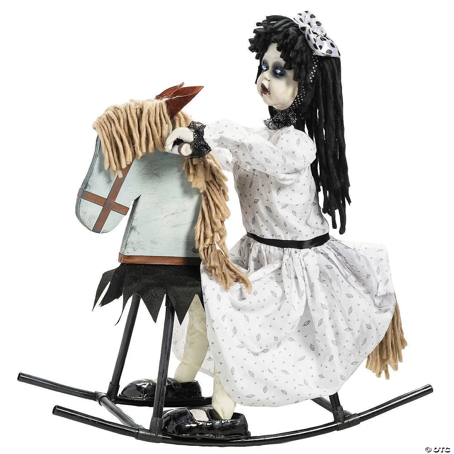 Life Size Rocking Horse with Haunted Girl Animated Halloween prop decoration