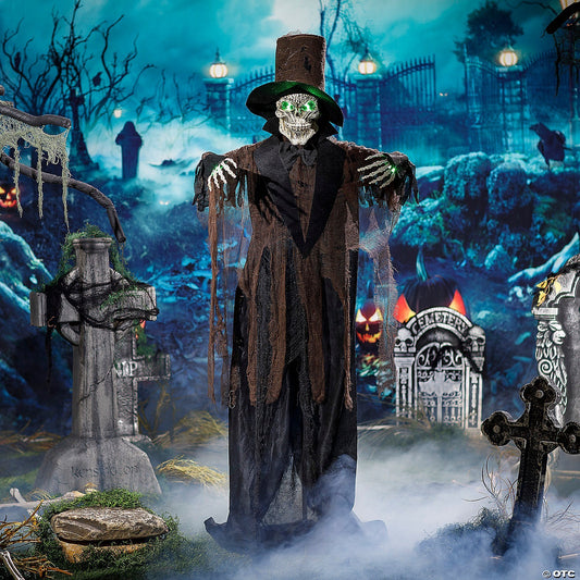 66" Animated Halloween Black Hat Skeleton Graveyard Cemetery Haunt Prop 2025