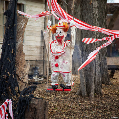Halloween Animated Swinging Happy Evil Clown Haunted Circus Prop Decor See Video