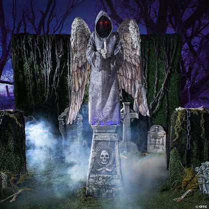 See Video LifeSize 8' Cemetery Angel Grave Animatronic Halloween Haunt Prop Tomb