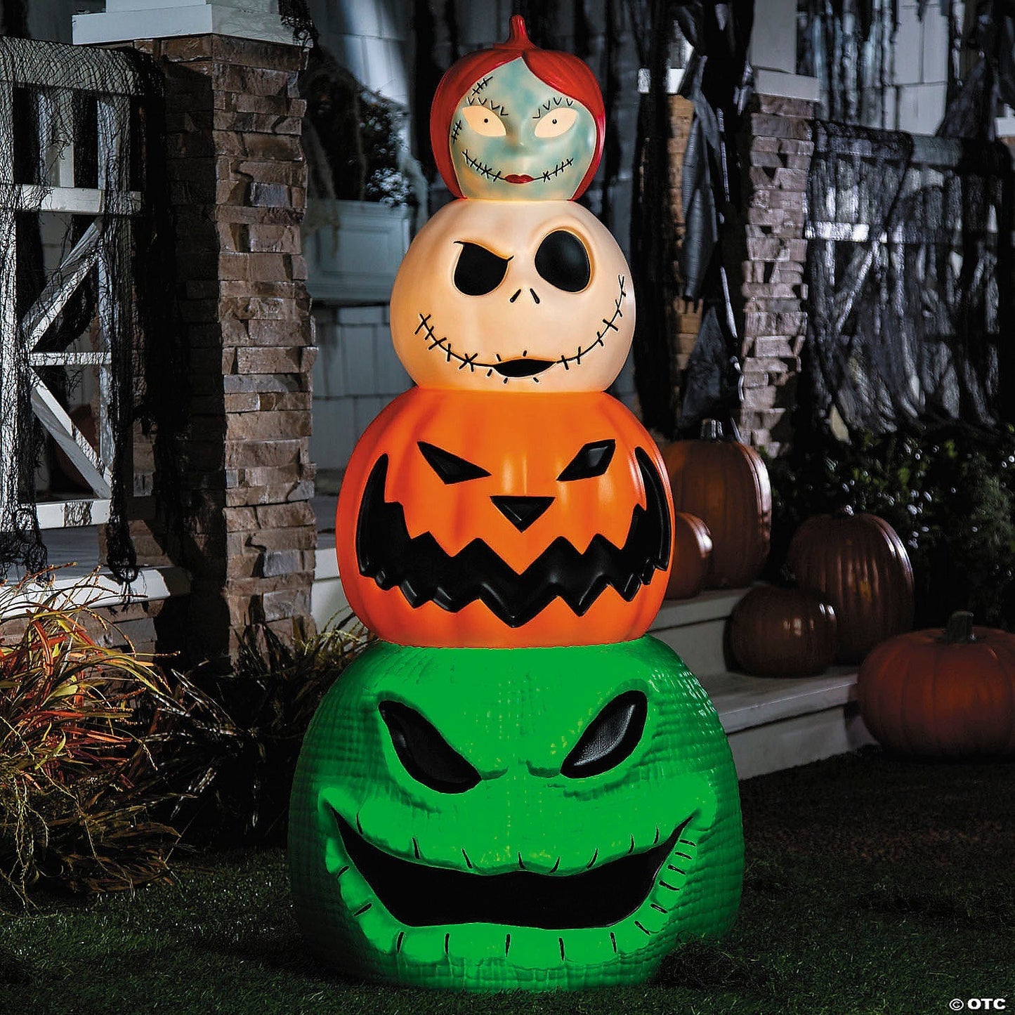 49" Lighted Pumpkin Stack Jack Sally Oogie Nightmare Halloween Outdoor Decor 